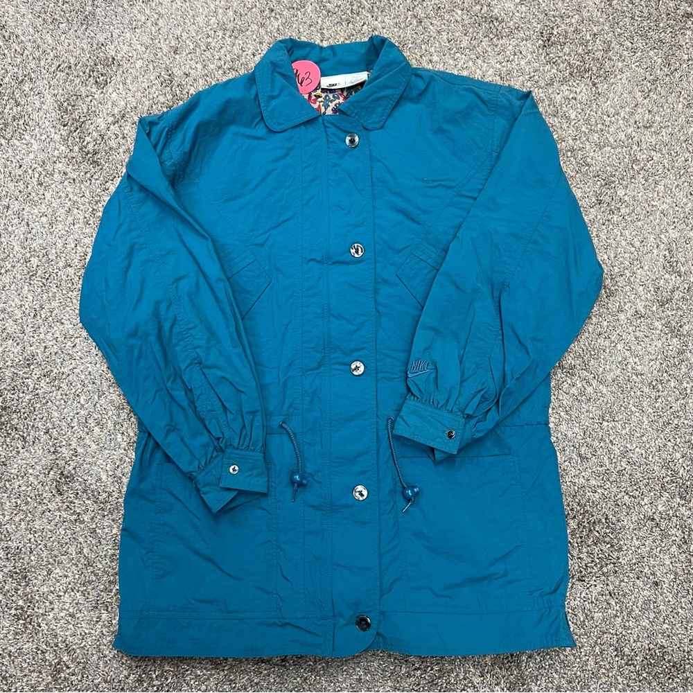 Nike rain jacket Womens medium blue trench coat zip button front trendy casual